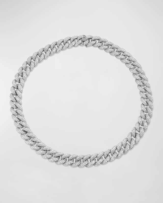 14k White Gold Micropave Diamond-Link Necklace, 16"L